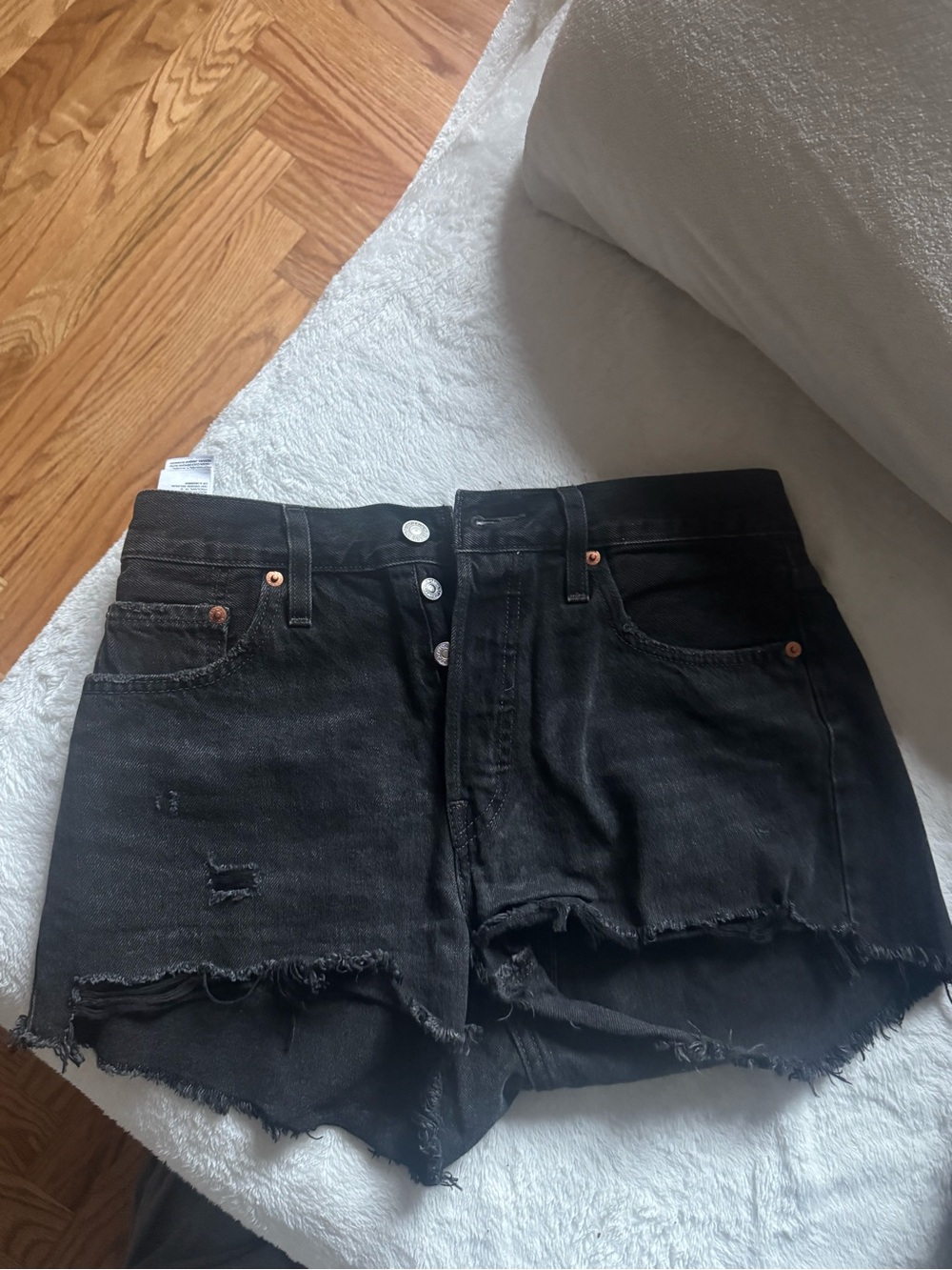 Levi's Black Distressed Raw Hem Denim Shorts